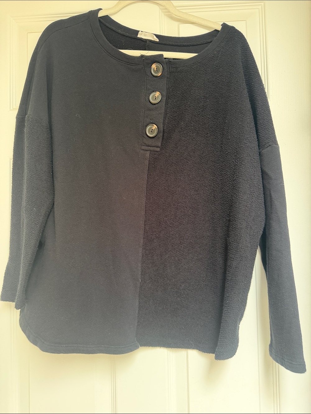 Women’s Black Button Henley Sweater